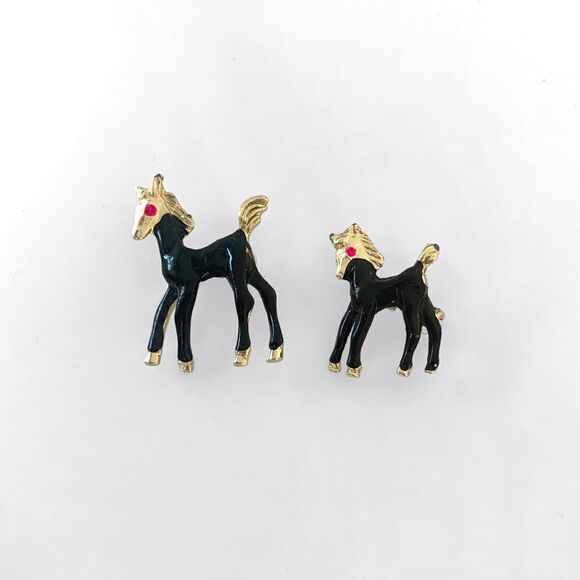 Vintage Horse & Pony Enamel Pin Brooch Set - Picture 2 of 6